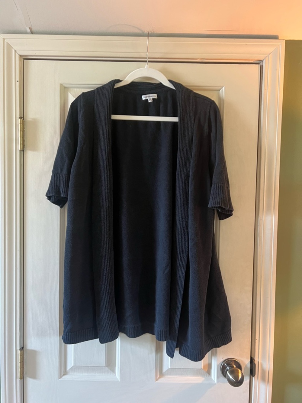 Open-Front Black Short-Sleeve Cardigan